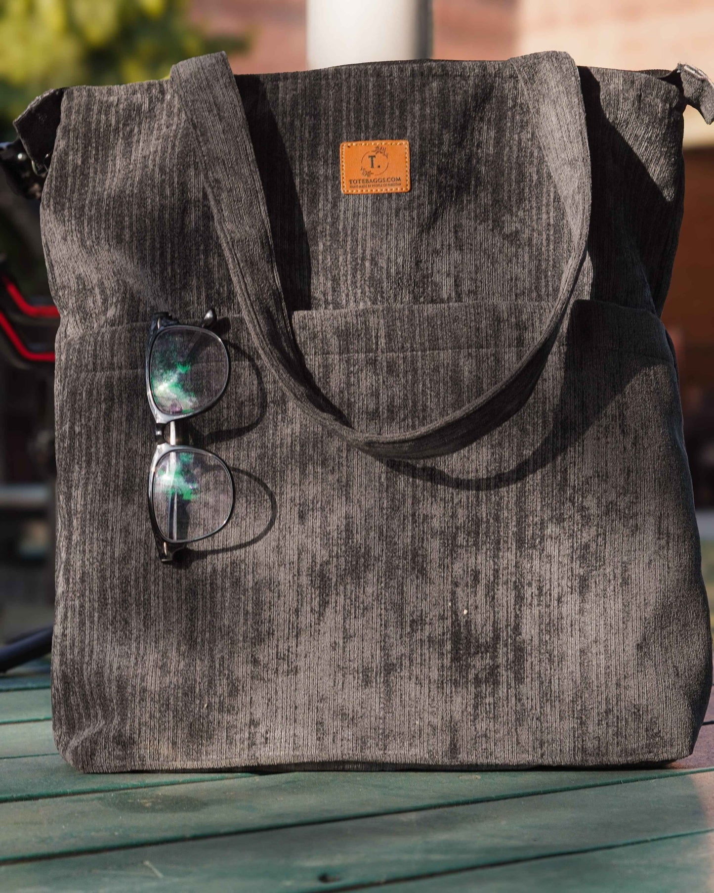 Grey Corduroy Tote - Premium Double Pocket Design - Tote Baggs