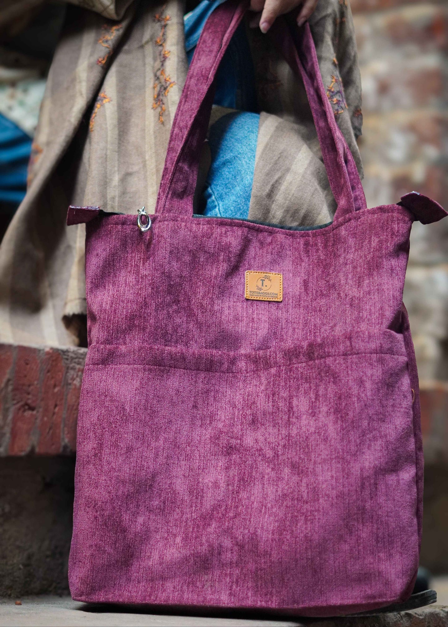 Corduroy Tote Bag Maroon - Premium 2 Pocket Tote - Tote Baggs