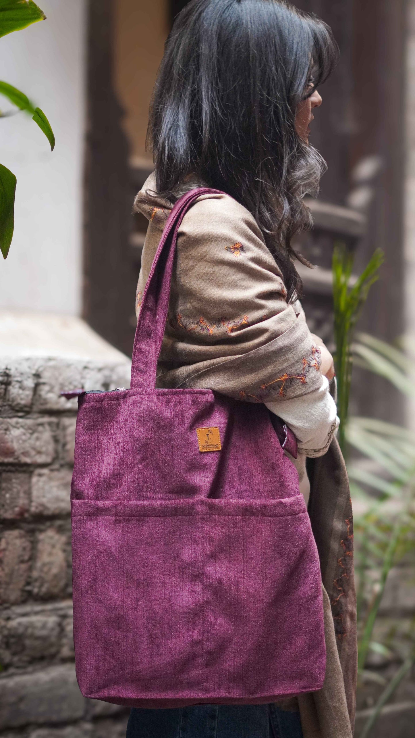 Corduroy Tote Bag Maroon - Premium 2 Pocket Tote - Tote Baggs