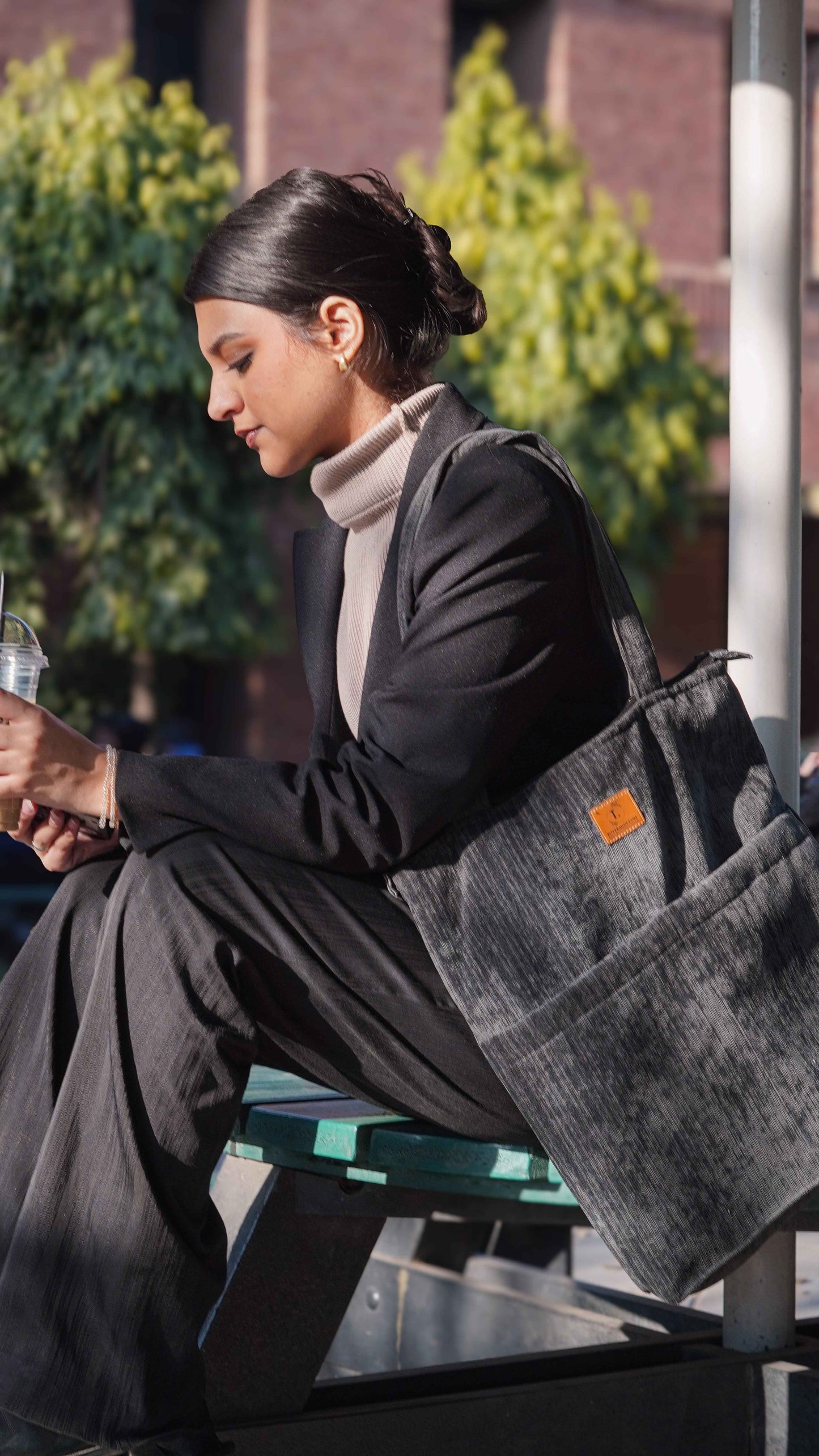 Grey Corduroy Tote - Premium Double Pocket Design - Tote Baggs