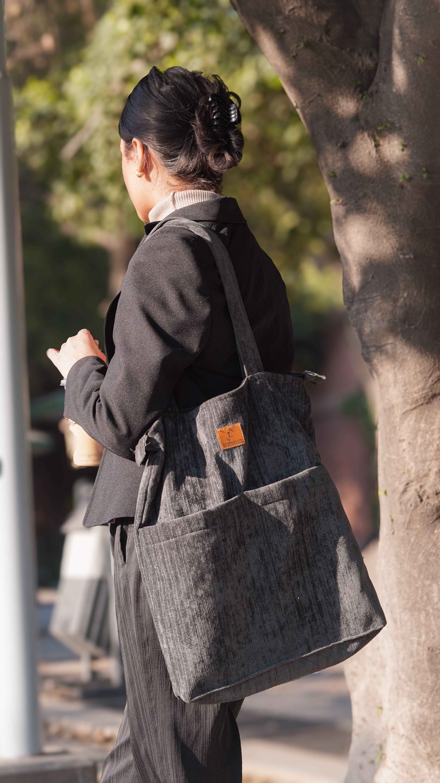Grey Corduroy Tote - Premium Double Pocket Design - Tote Baggs