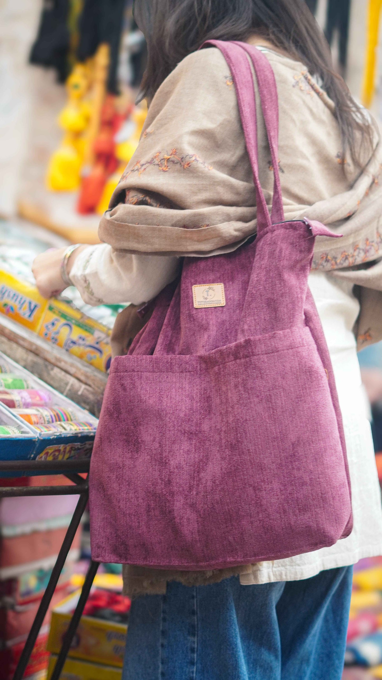 Corduroy Tote Bag Maroon - Premium 2 Pocket Tote - Tote Baggs