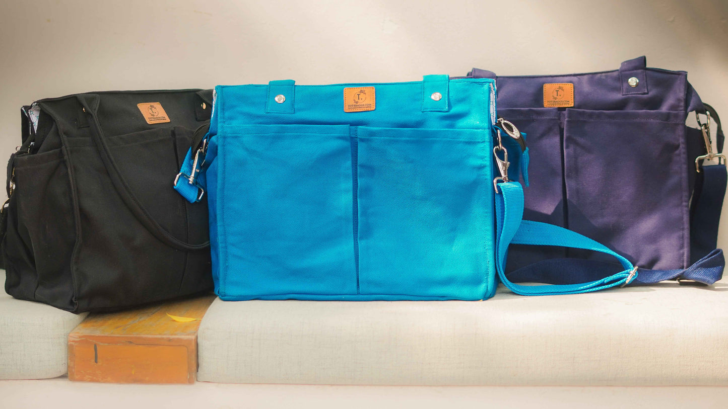 Multi-Pocket Cross-body Tote - Minimalist, Functional - Tote Baggs