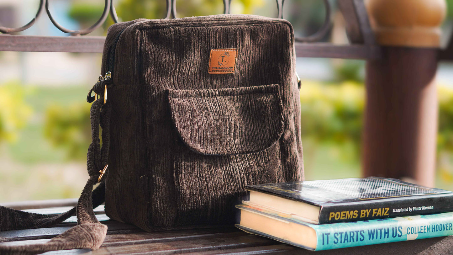 Brown Corduroy Messenger Bag – Main Character Energy for Everyday Style - Tote Baggs