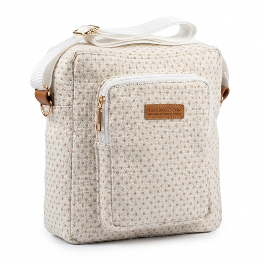 Handcrafted Cream Tweed Crossbody Bag