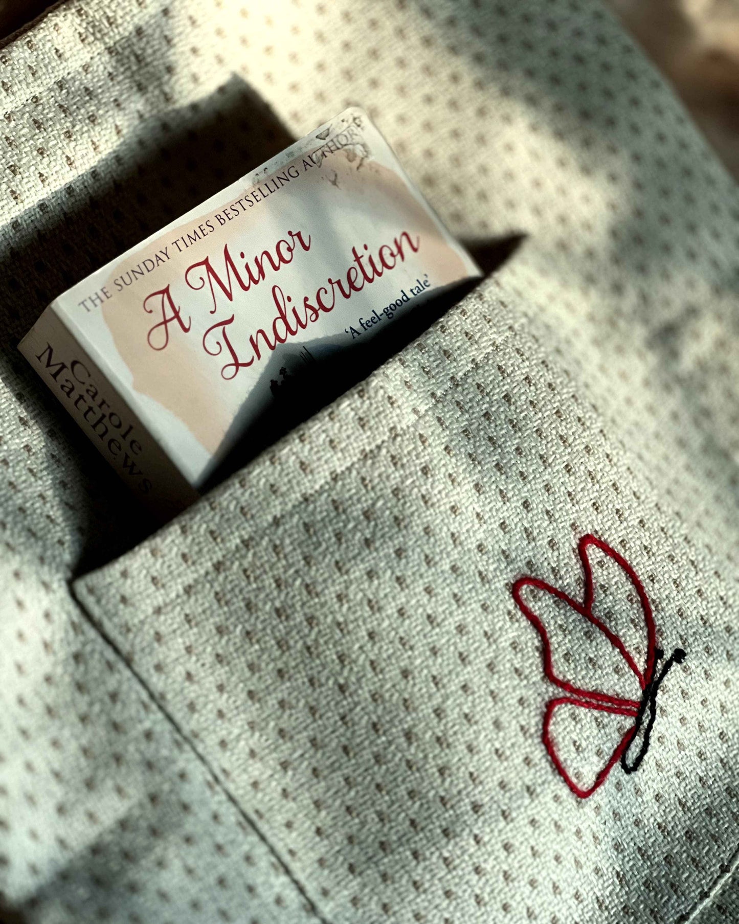 Dotted White Tote Bag - Butterfly Embroidery