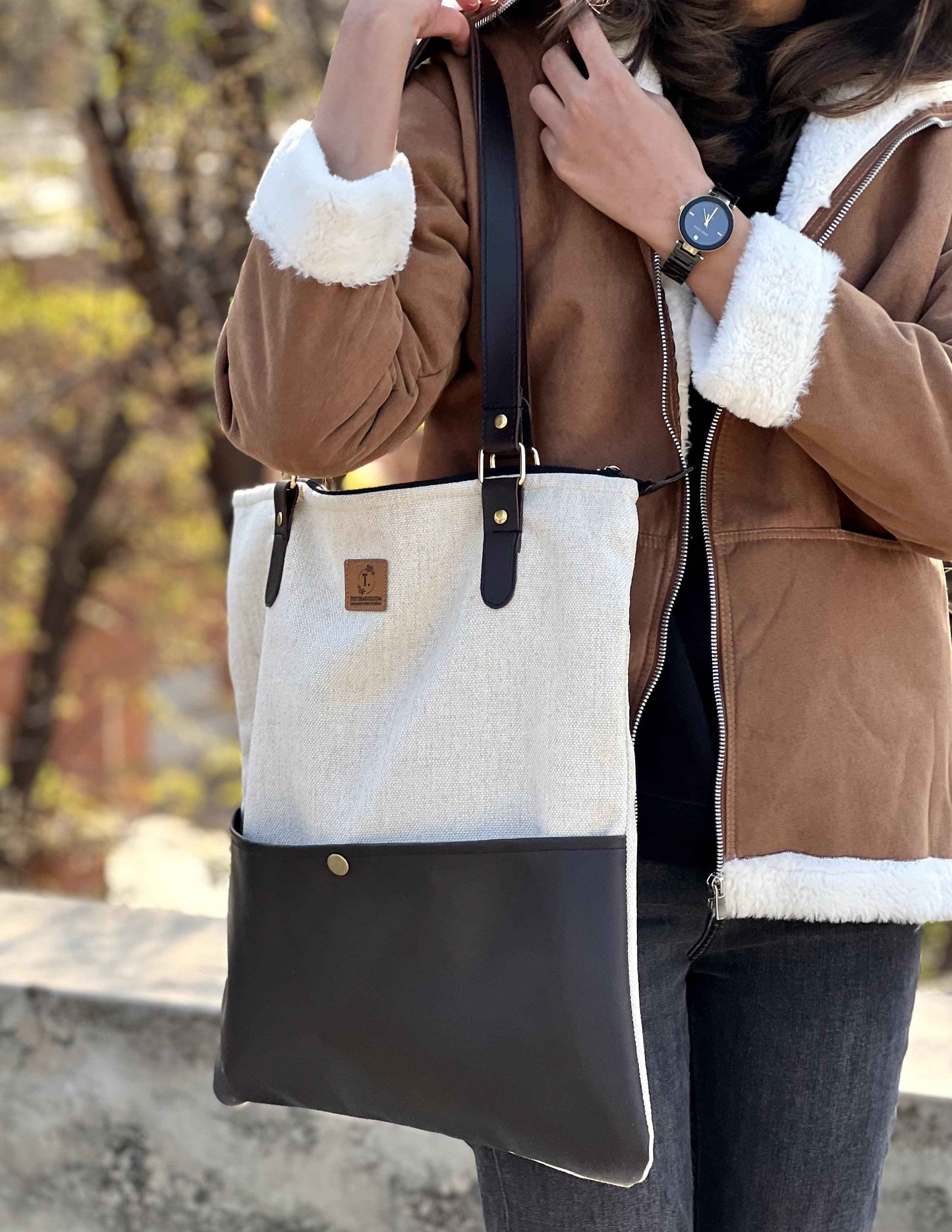 Leather Tote Bag with Zipper -(3 Colors Available) - Tote Baggs