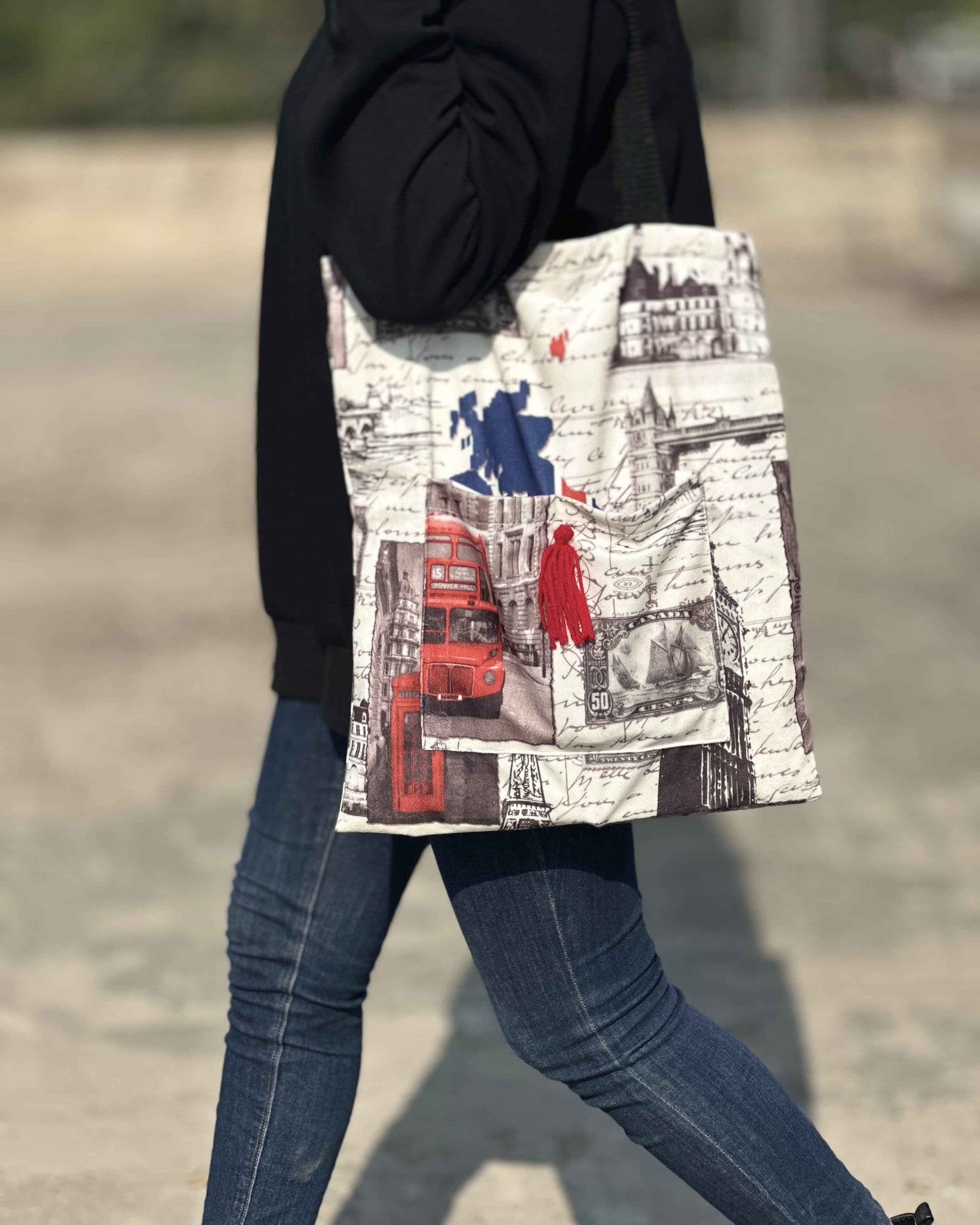 Handmade London Tote Bag ā Unique Digital Print Design - Tote Baggs