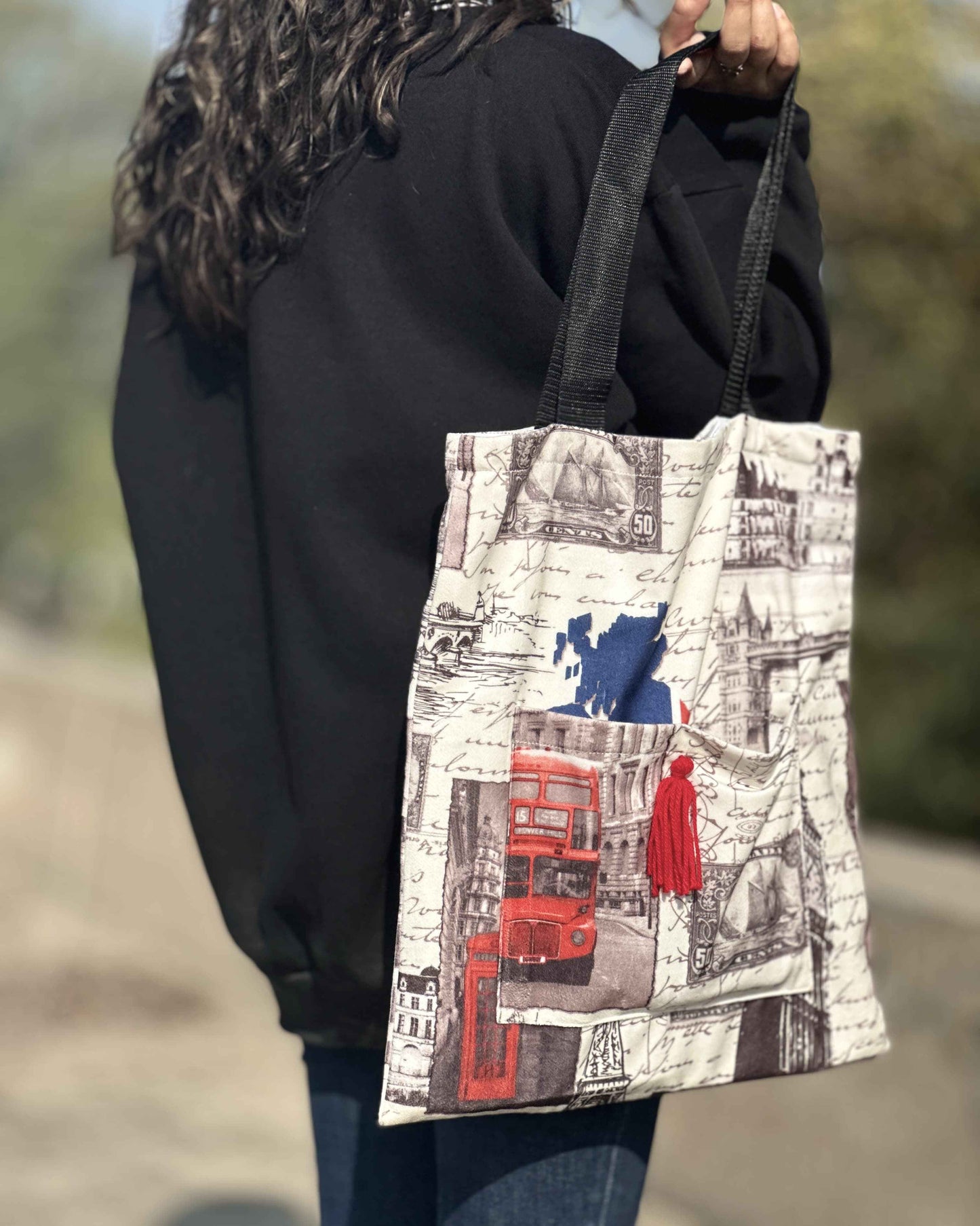 Handmade London Tote Bag ā Unique Digital Print Design - Tote Baggs