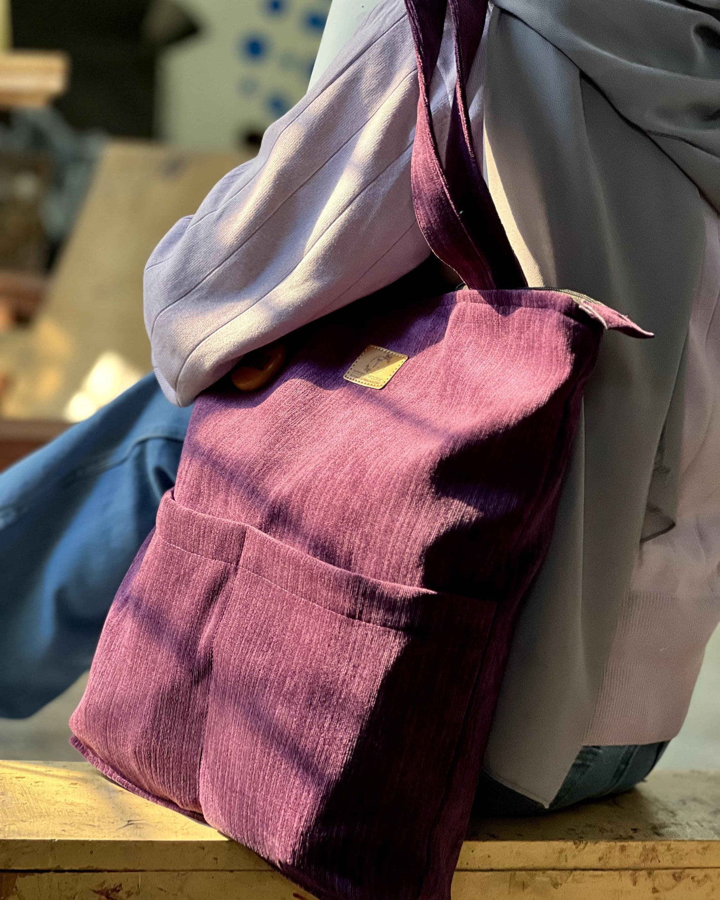 Corduroy Tote Bag Purple - Premium 2 Pocket Design - Tote Baggs