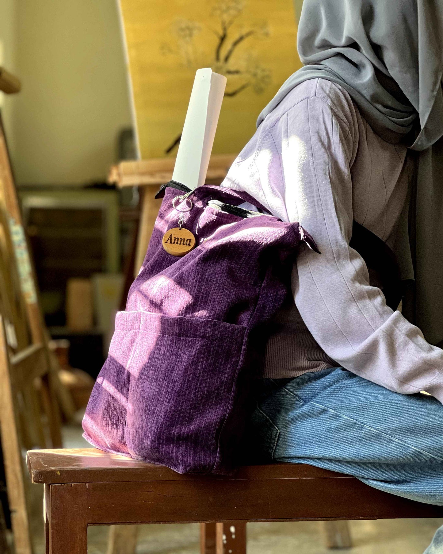 Corduroy Tote Bag Purple - Premium 2 Pocket Design - Tote Baggs