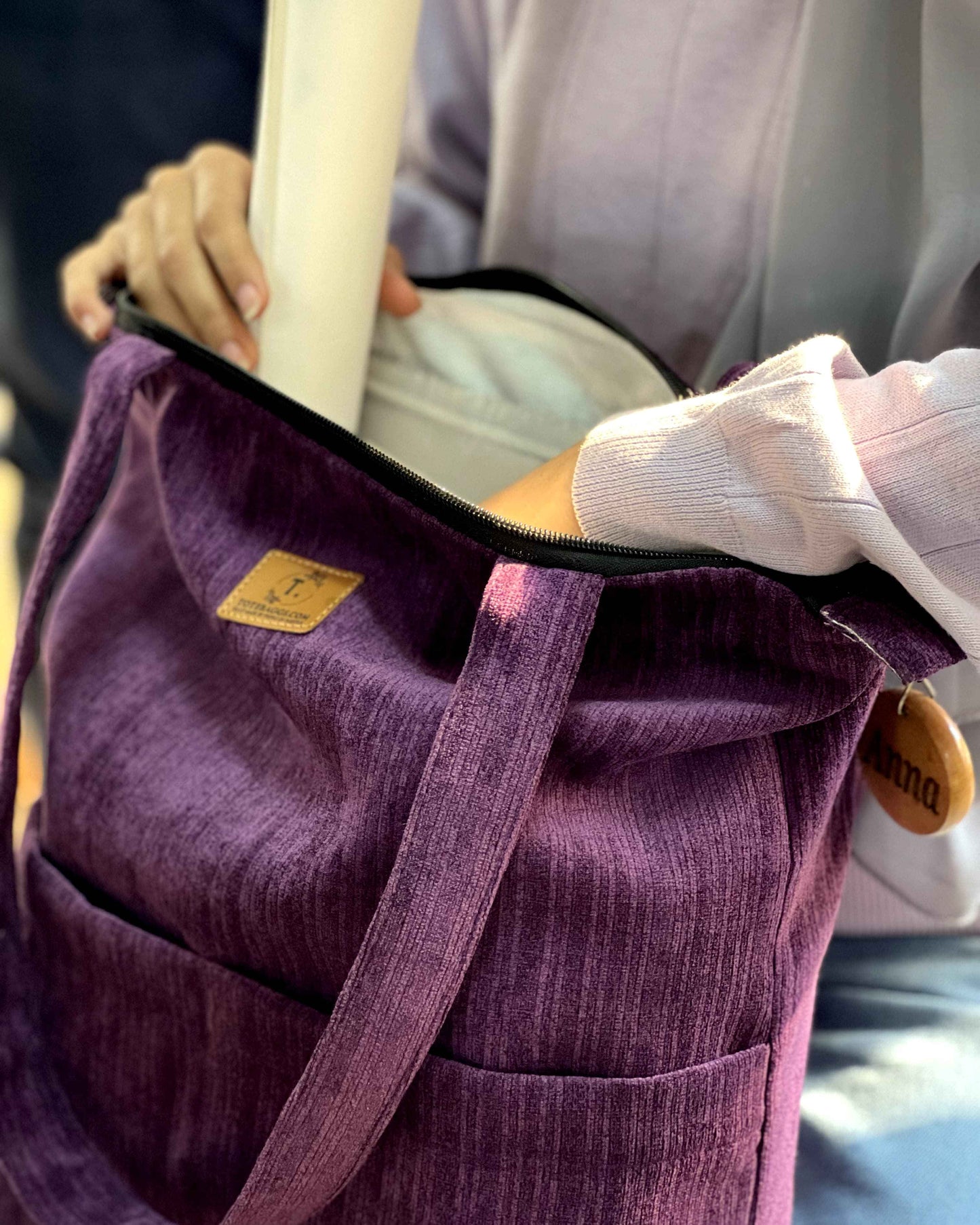 Corduroy Tote Bag Purple - Premium 2 Pocket Design - Tote Baggs