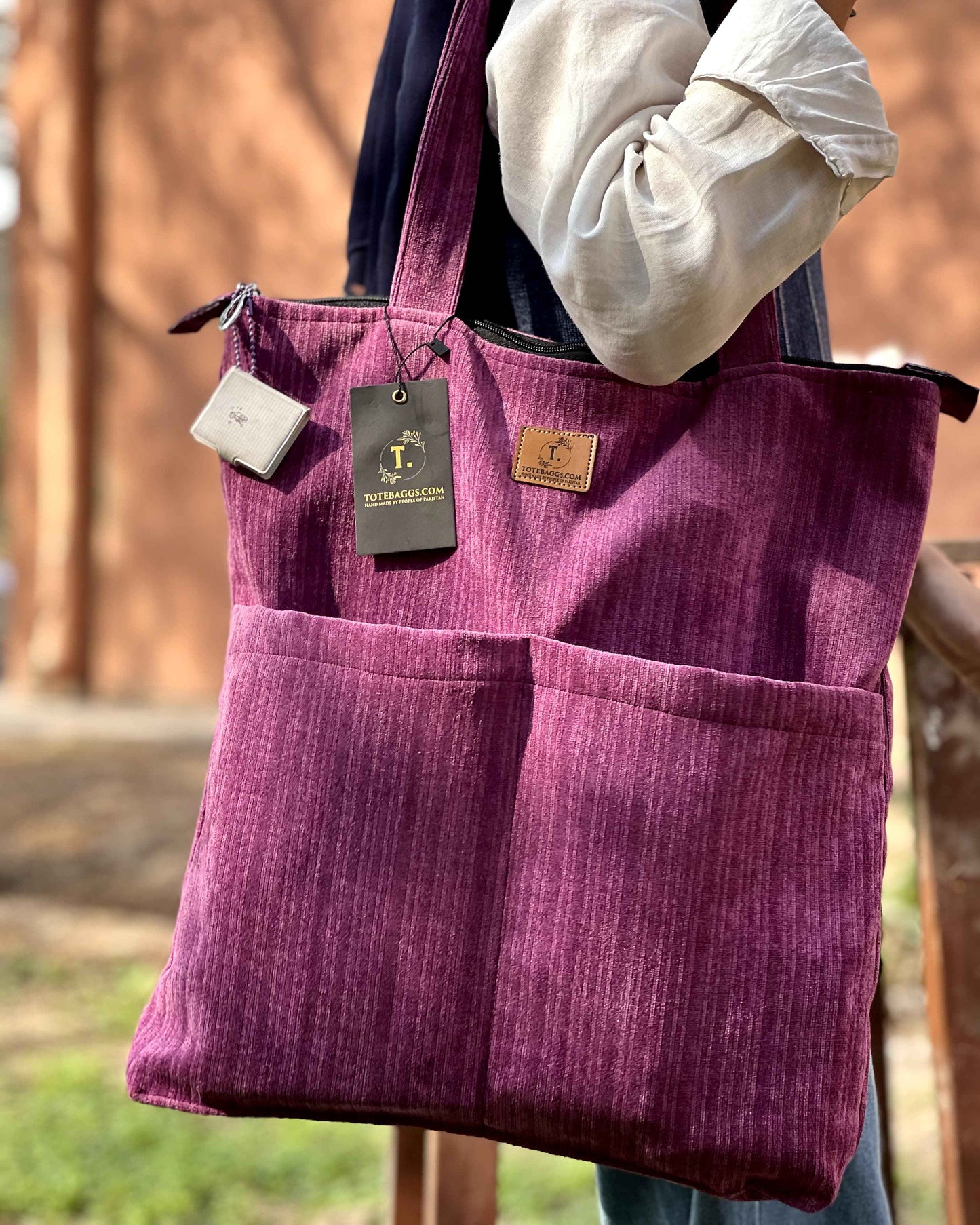 Corduroy Tote Bag Light Purple - Premium 2 Pocket Design - Tote Baggs