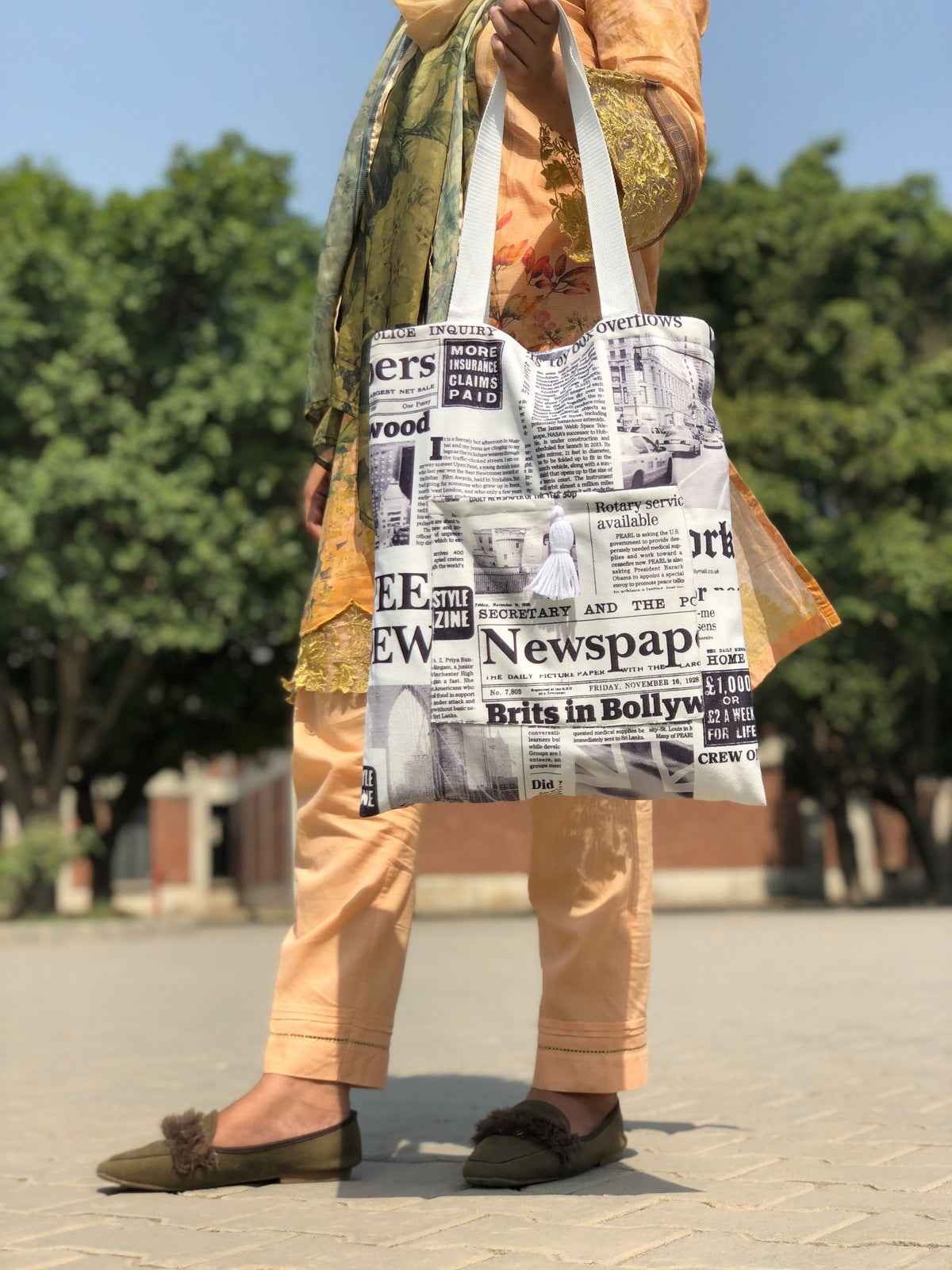 Handmade Newspaper Tote Bag - Unique Digital Print Design - Tote Baggs