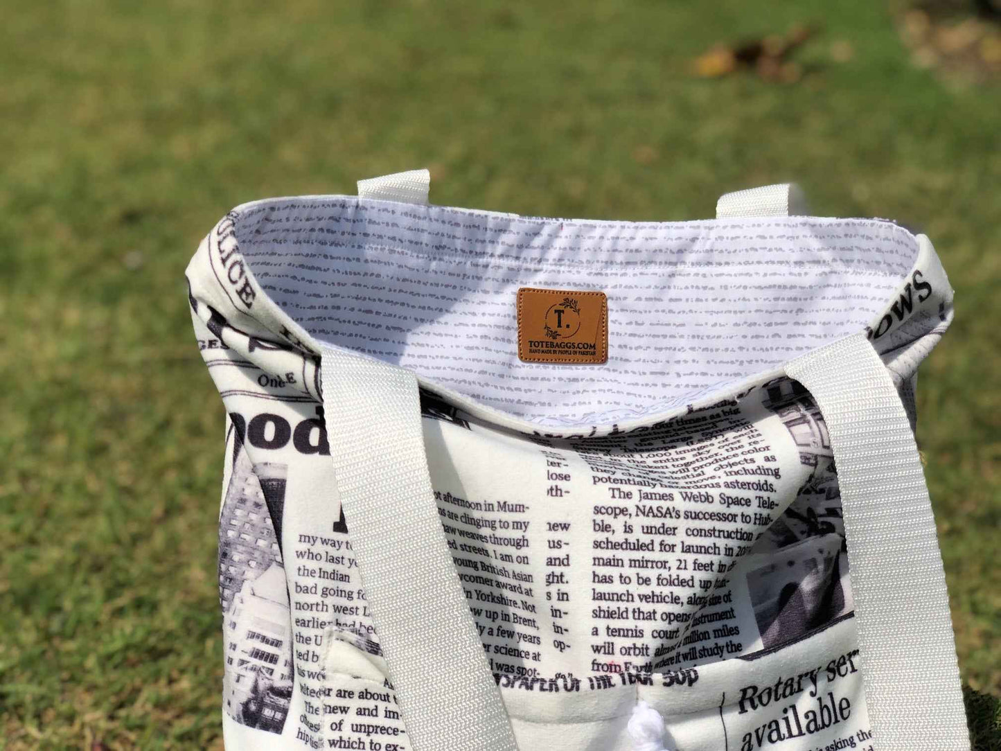 Handmade Newspaper Tote Bag - Unique Digital Print Design - Tote Baggs