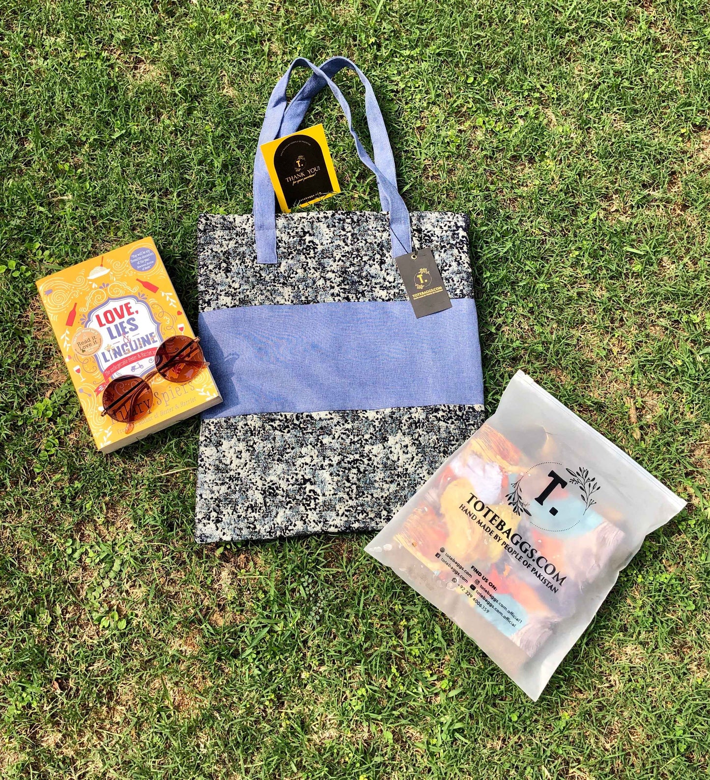 Blue Textured Tote Bag - Stylish 2-Tone Denim Style Design - Tote Baggs