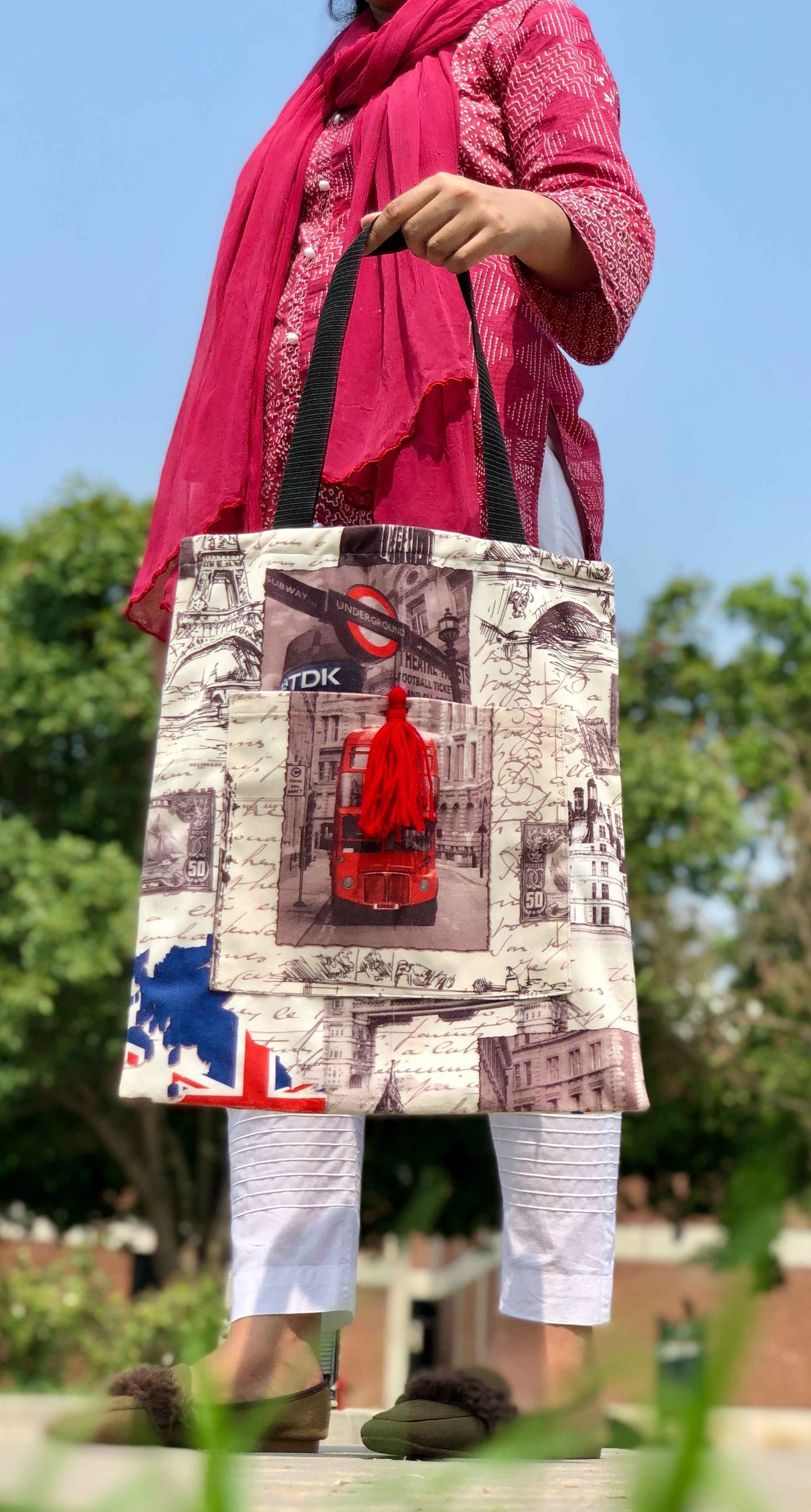 Handmade London Tote Bag ā Unique Digital Print Design - Tote Baggs