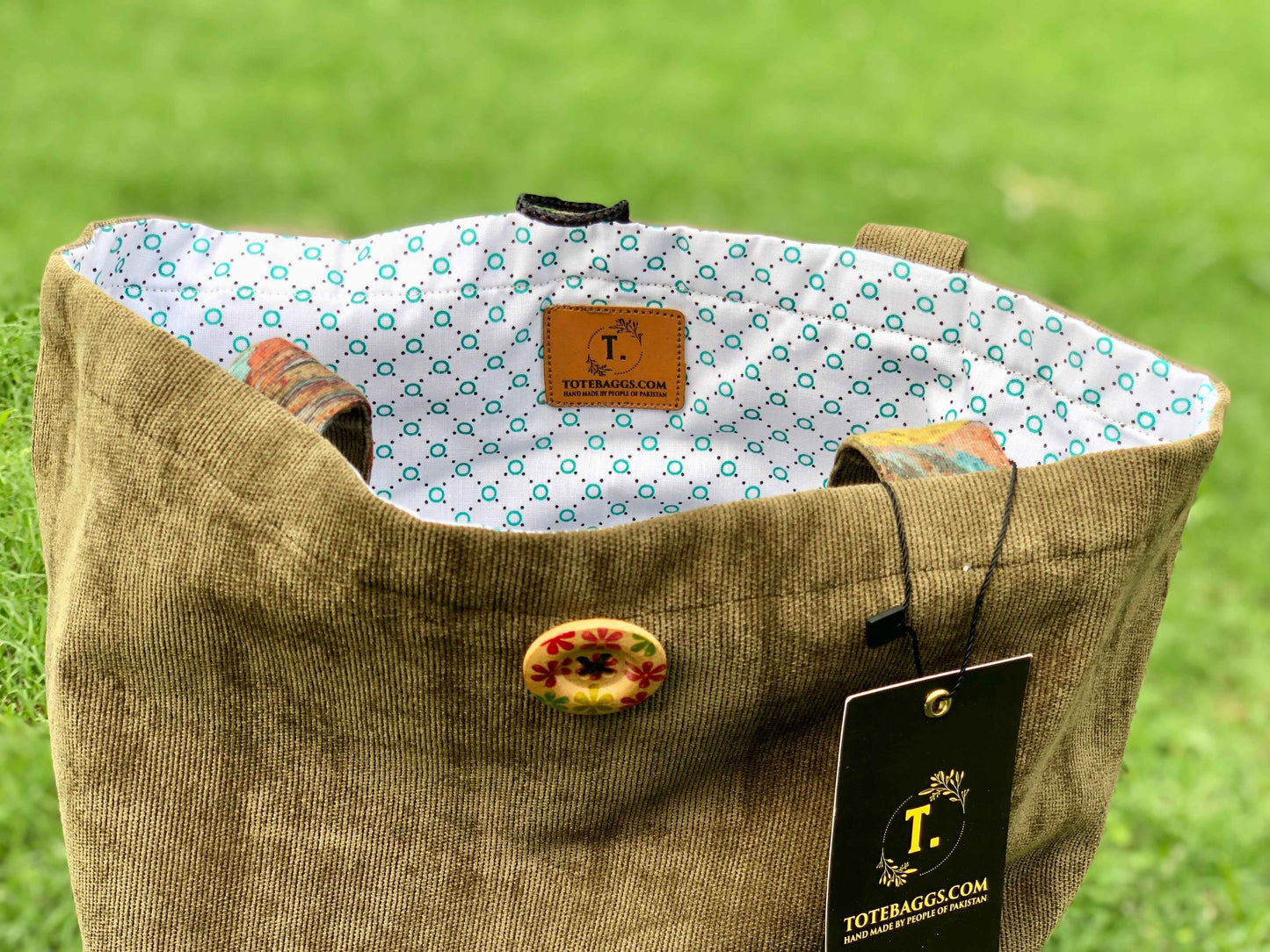 Green Leaves Tote Bag - Stylish Corduroy Design - Tote Baggs