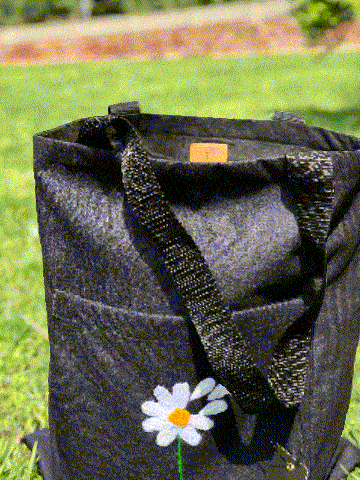 Black Tote Bag Flower Embroidery