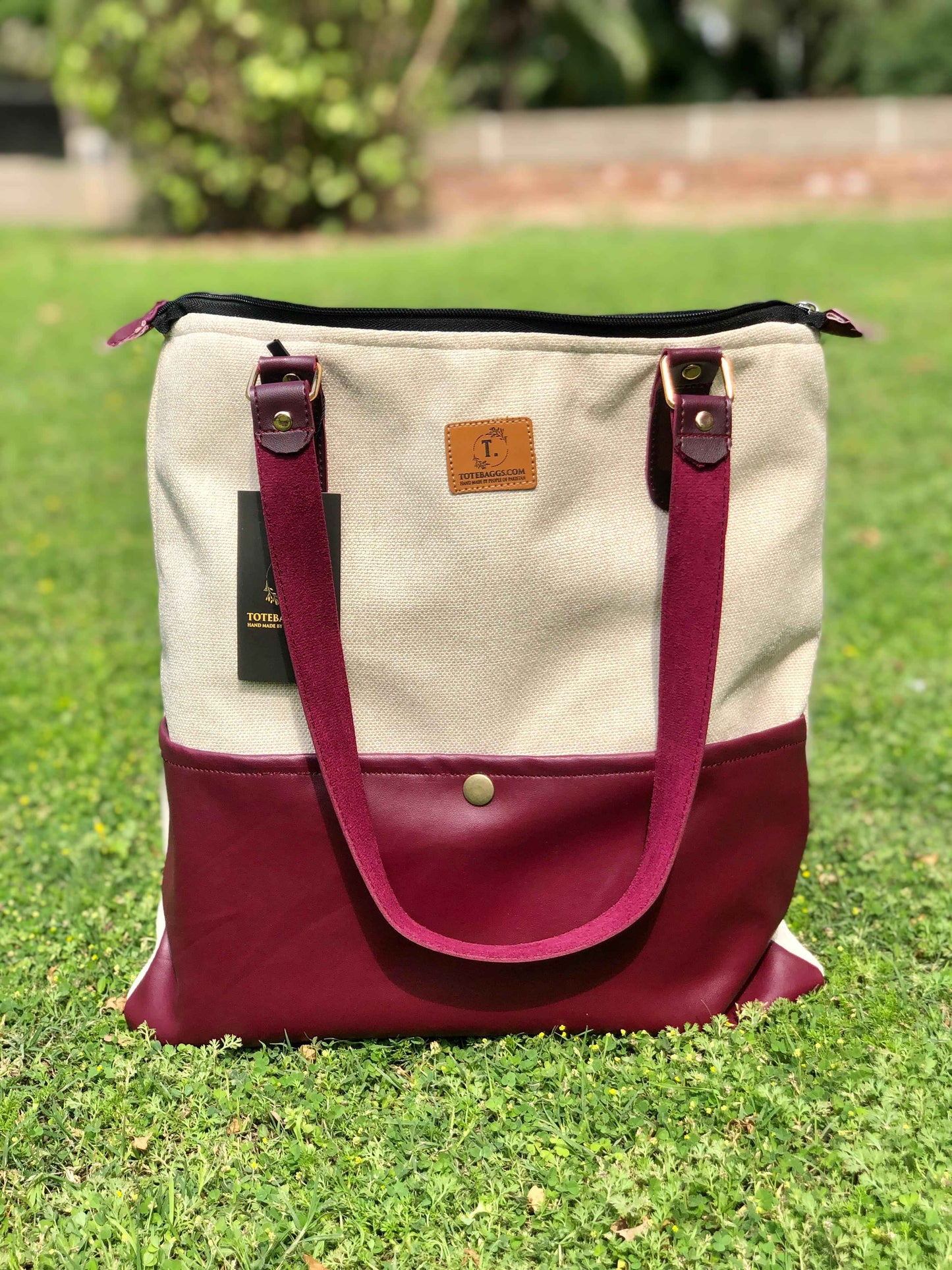 Leather Tote Bag with Zipper -(3 Colors Available) - Tote Baggs