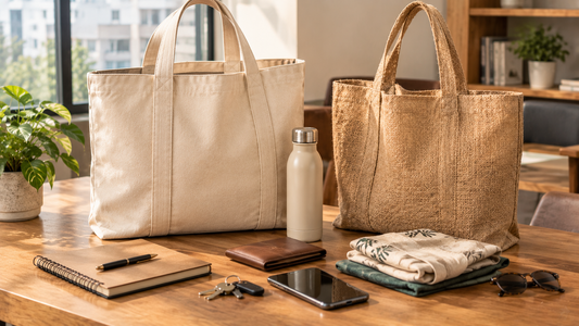 Canvas vs jute tote bags side by side for everyday use
