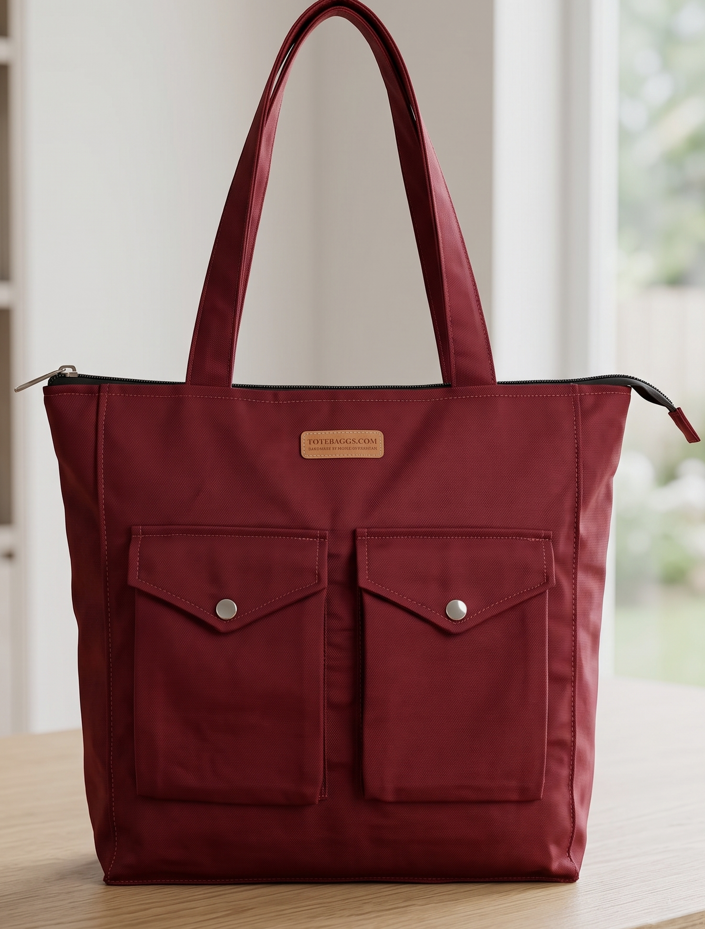 Canvas tote bag with zipper and two pockets available in black, navy, sand grey and maroon