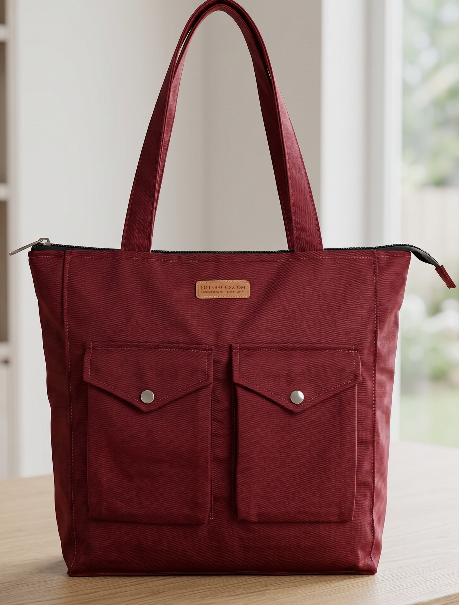 Canvas tote bag with zipper and two pockets available in black, navy, sand grey and maroon