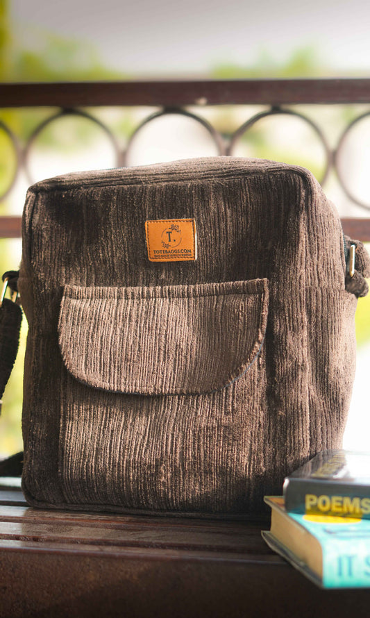 Brown Corduroy Messenger Bag – Main Character Energy for Everyday Style - Tote Baggs