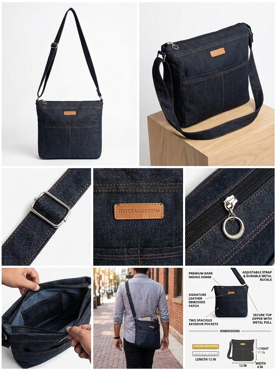 Unisex Premium Raw Denim Crossbody Bag – Minimalist Everyday Messenger