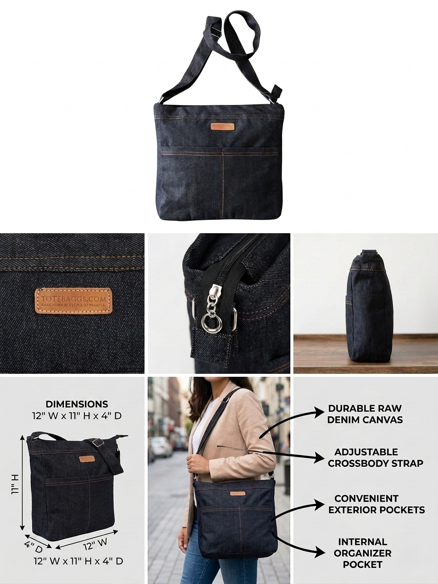 Unisex Premium Raw Denim Crossbody Bag – Minimalist Everyday Messenger