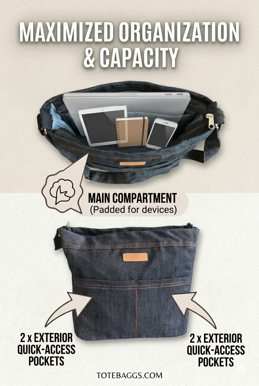 Unisex Premium Raw Denim Crossbody Bag – Minimalist Everyday Messenger