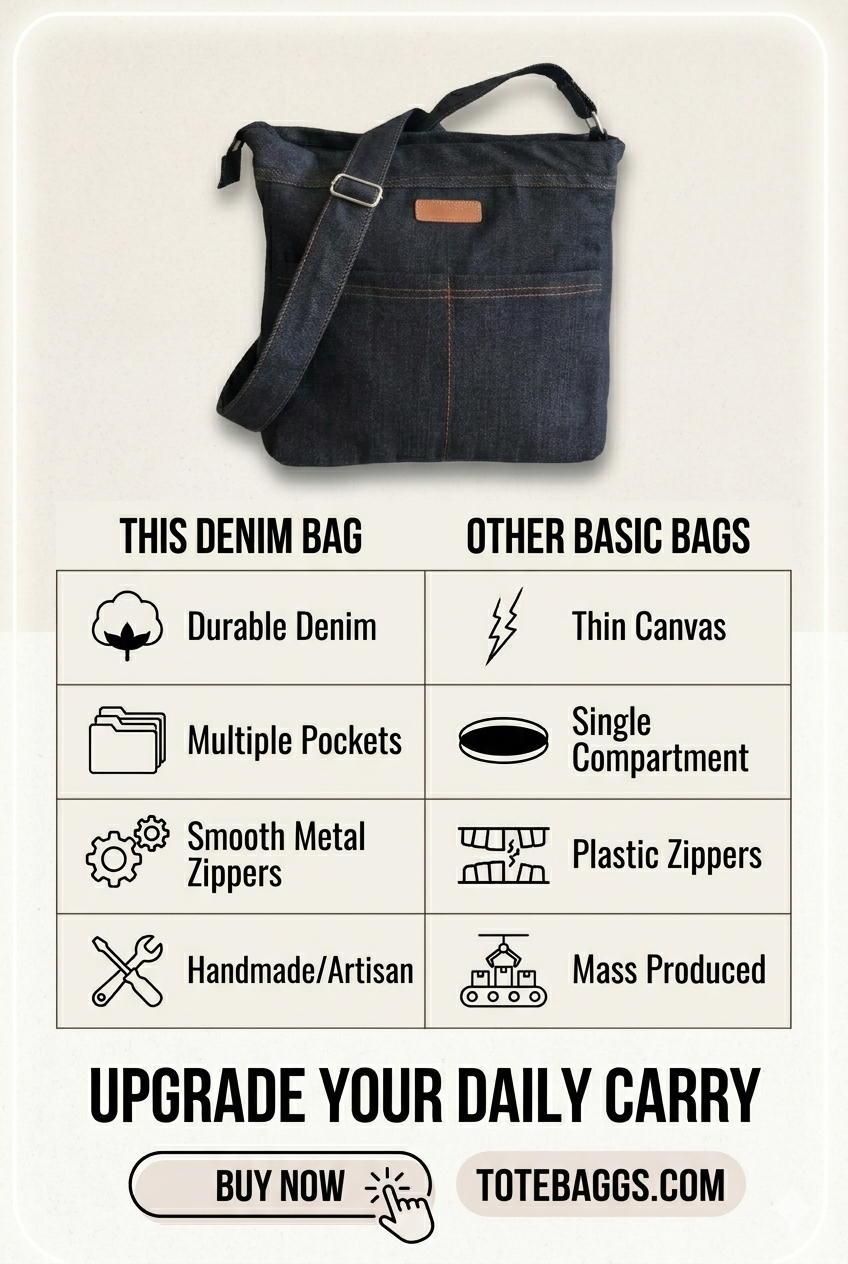 Unisex Premium Raw Denim Crossbody Bag – Minimalist Everyday Messenger