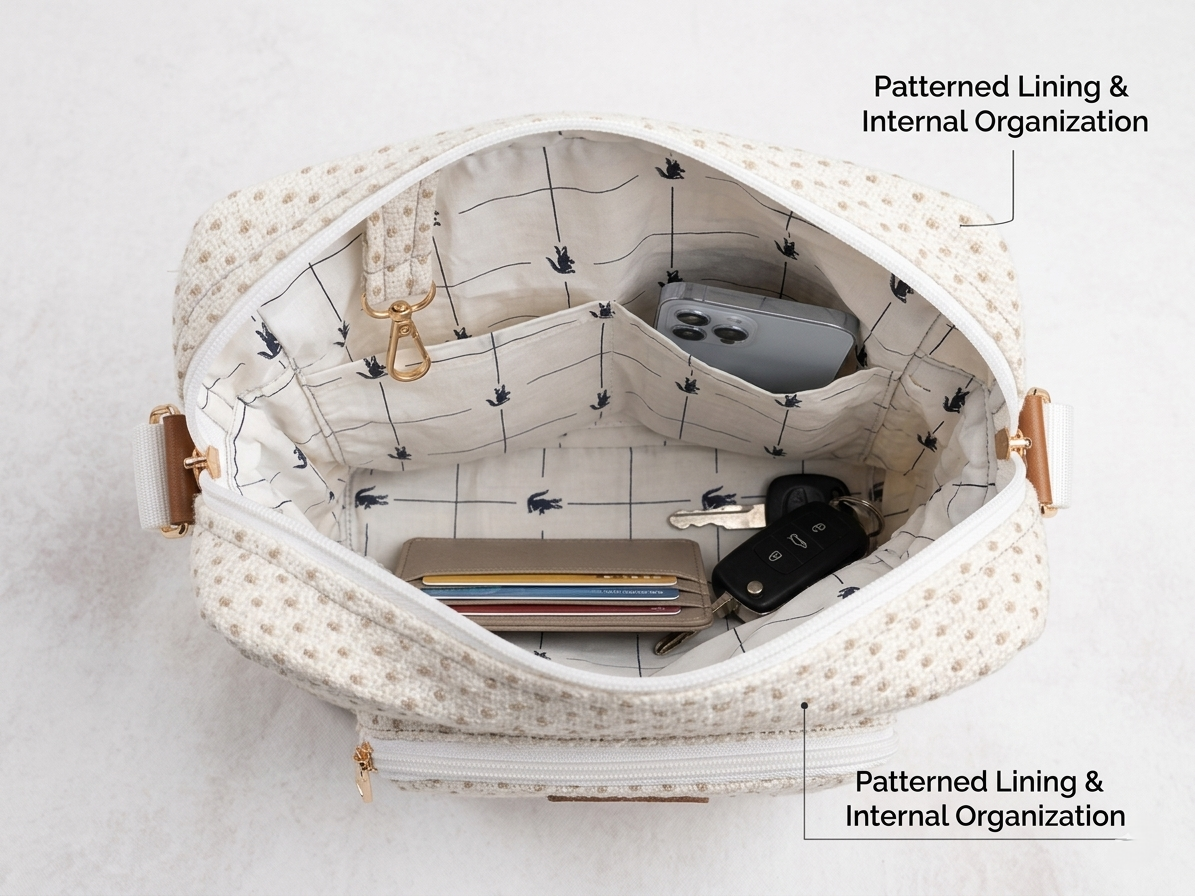 Handcrafted Cream Tweed Crossbody Bag