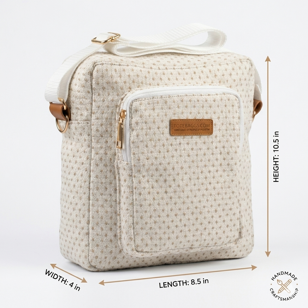 Handcrafted Cream Tweed Crossbody Bag
