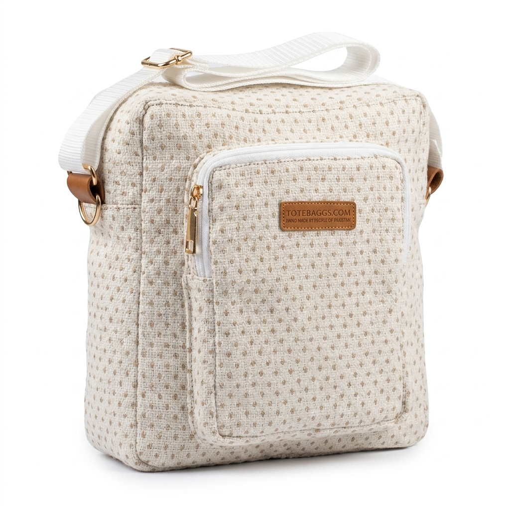 Handcrafted Cream Tweed Crossbody Bag