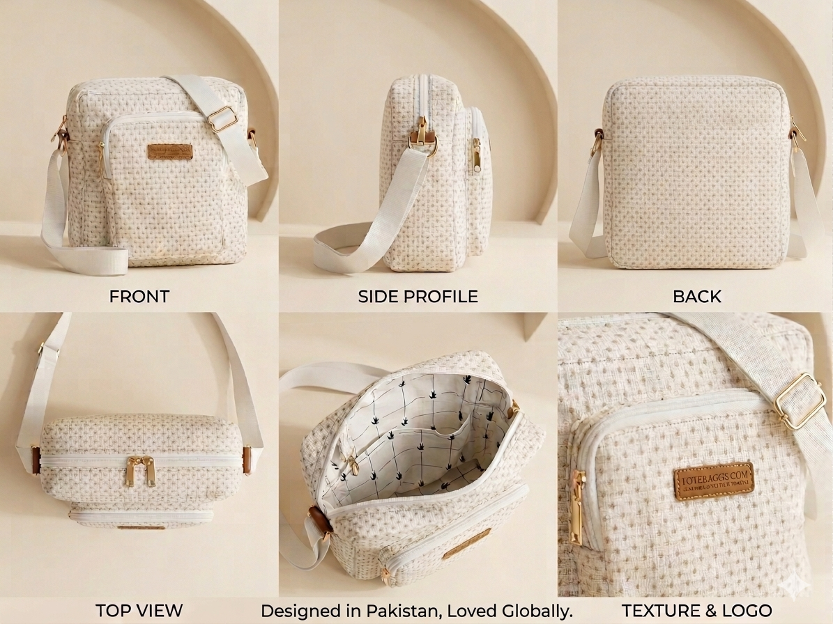 Handcrafted Cream Tweed Crossbody Bag