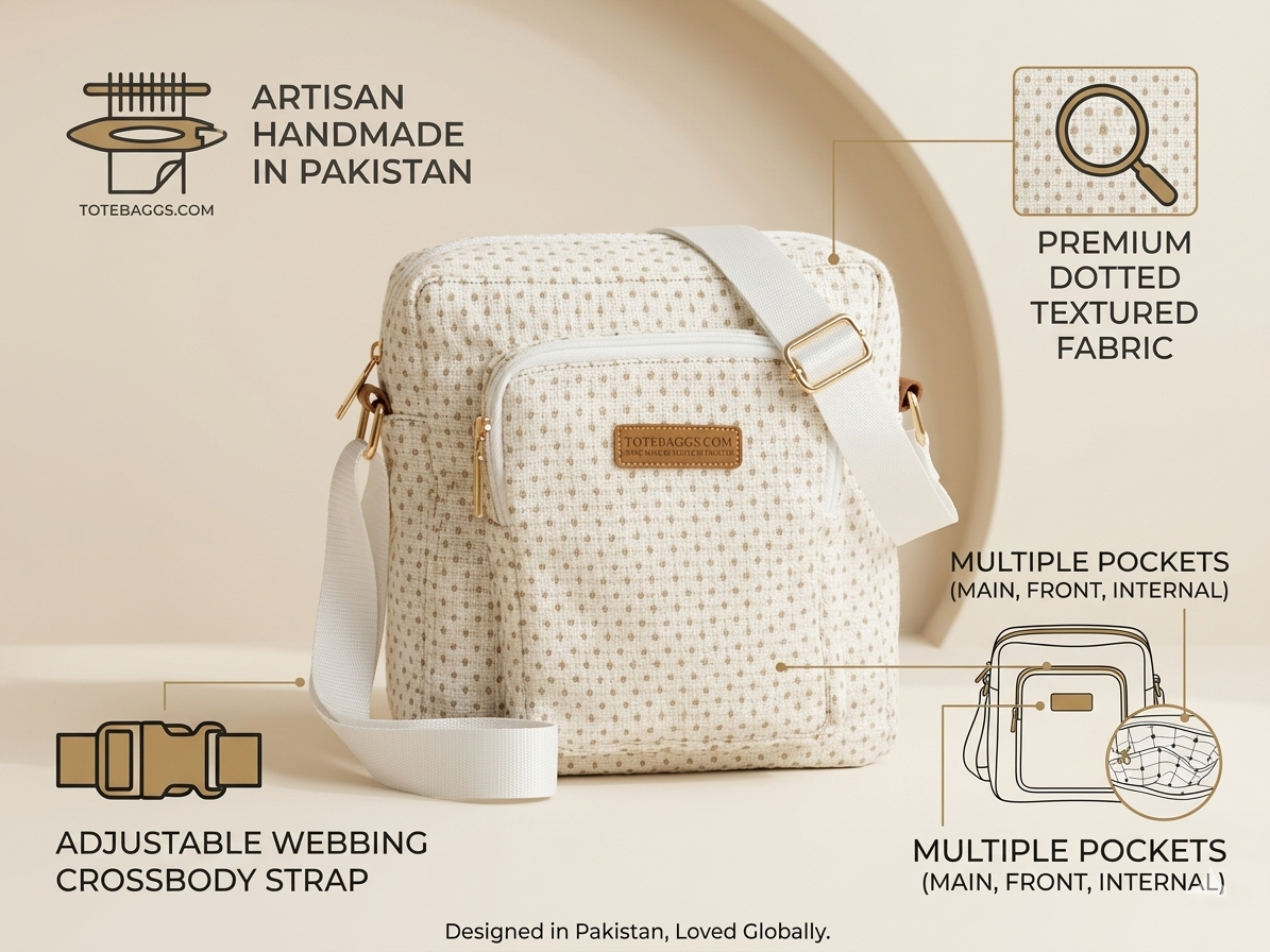 Handcrafted Cream Tweed Crossbody Bag