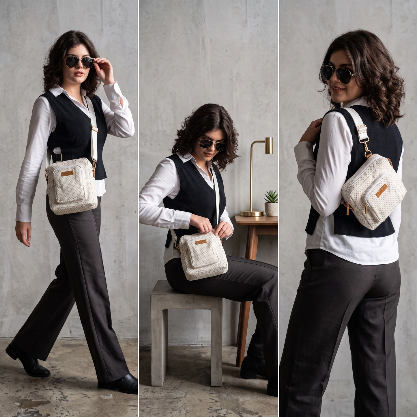 Handcrafted Cream Tweed Crossbody Bag