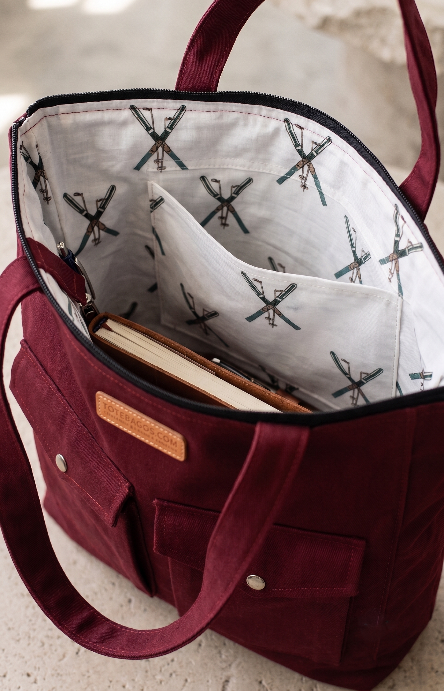Canvas Tote Bag with Zipper and 2 Pockets - 4 Colors