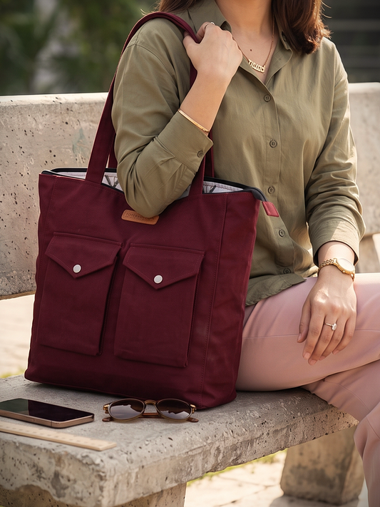 Canvas Tote Bag with Zipper and 2 Pockets - 4 Colors