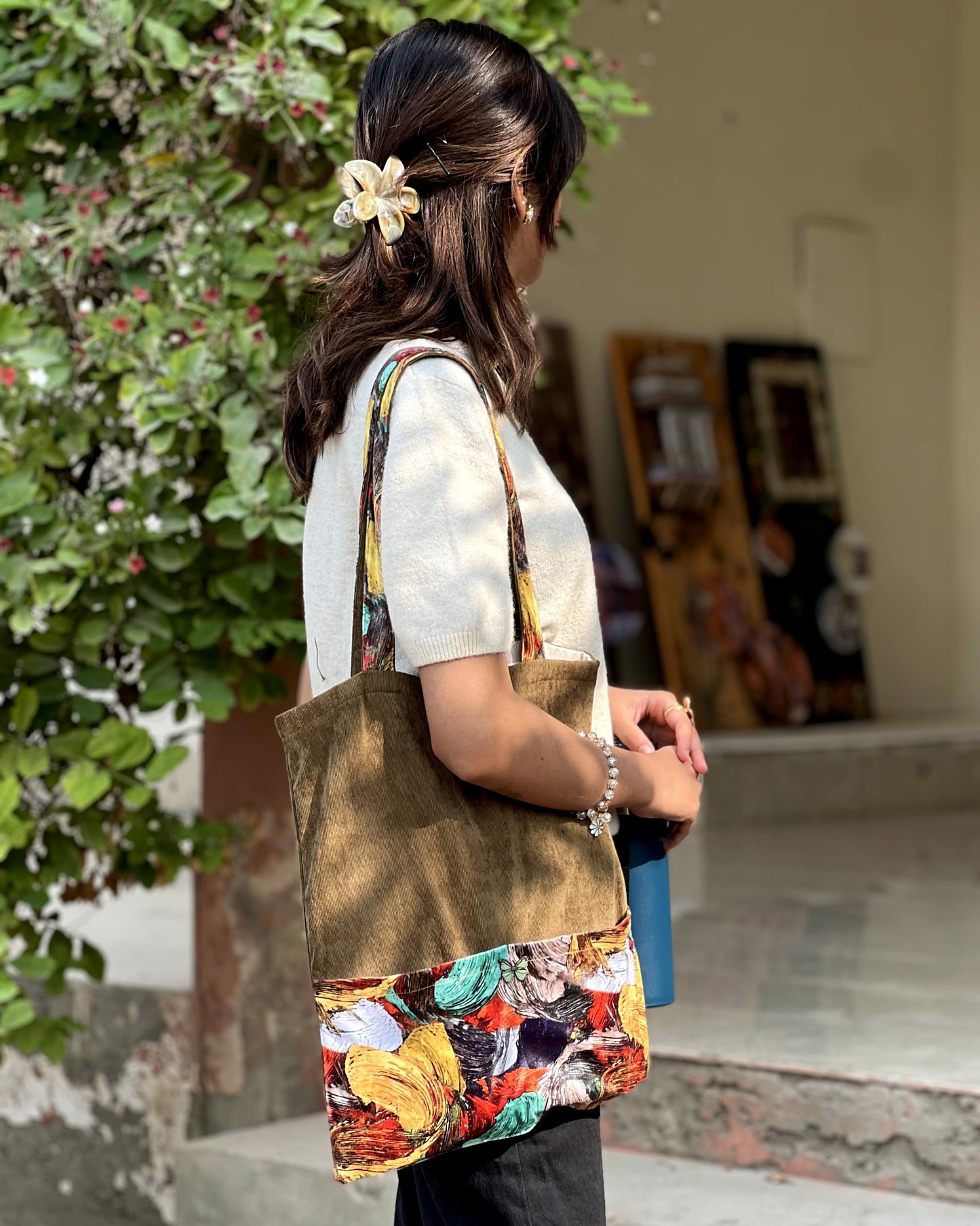 Green Corduroy Tote Bag  - Perfect for Laptops, Books & More