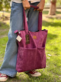 Corduroy Tote Bag Light Purple - Premium 2 Pocket Design - Tote Baggs