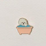 Illustration of a dog in a bathtub on a light gray background