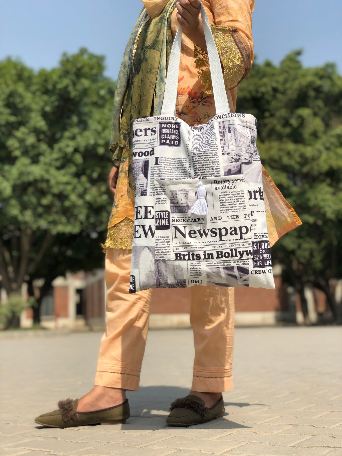 Handmade Digital Print Newspaper Tote Bag