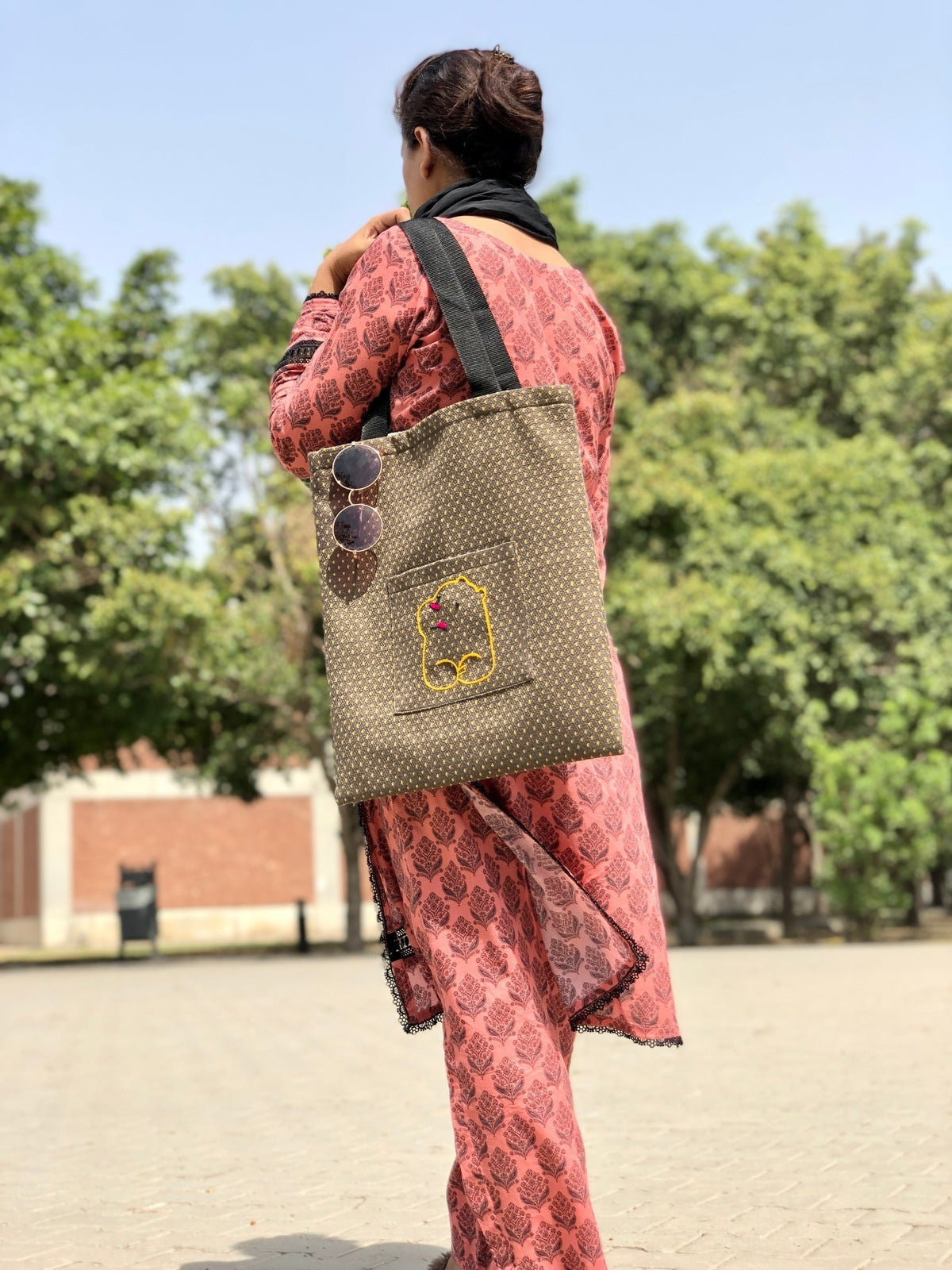 Dotted Black Tote Bag - Perfect for Laptops, Books & More