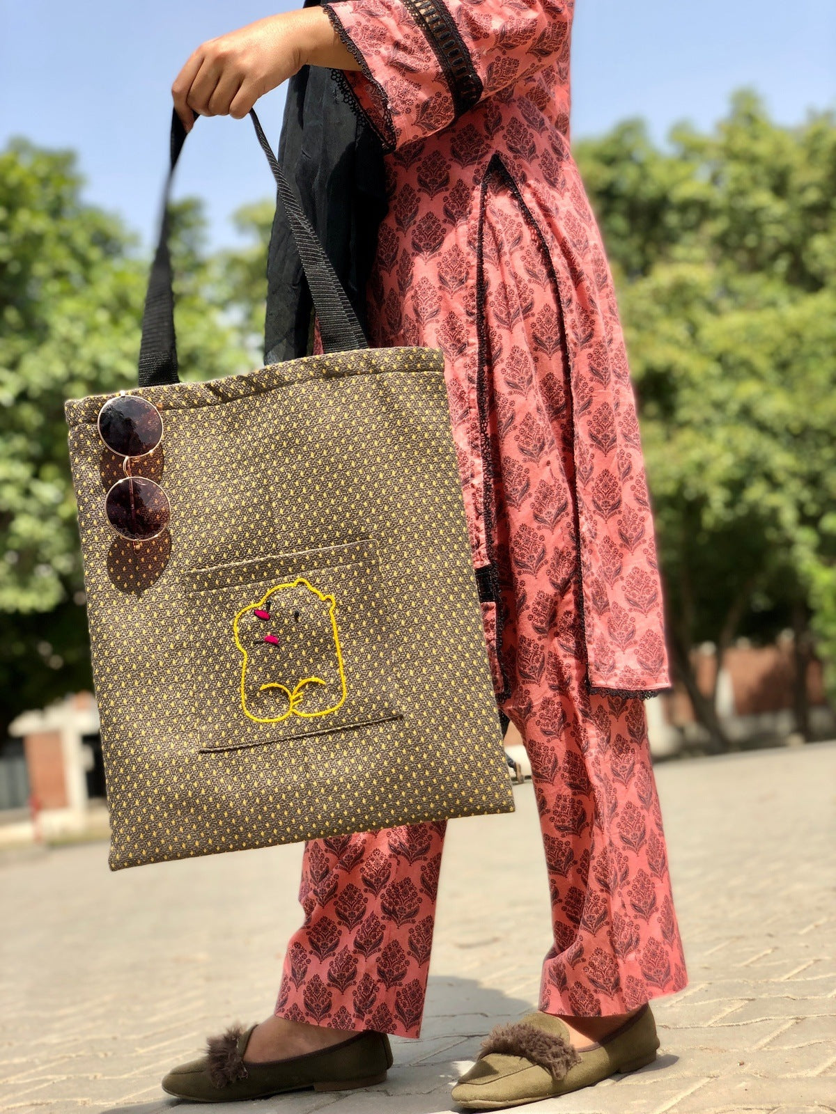 Dotted Black Tote Bag - Perfect for Laptops, Books & More