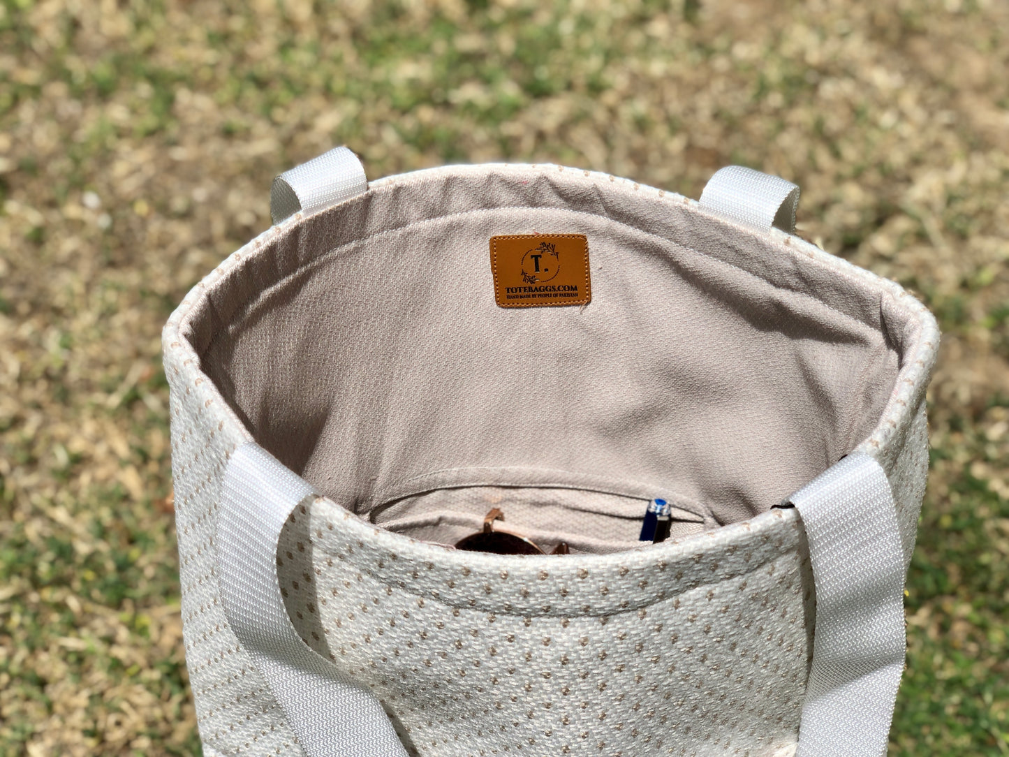 Dotted White Tote Bag - Butterfly Embroidery