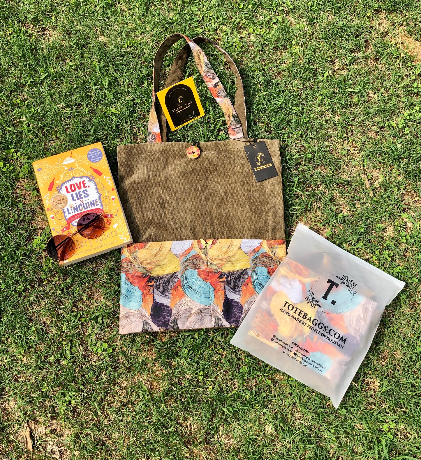 Green Corduroy Tote Bag  - Perfect for Laptops, Books & More