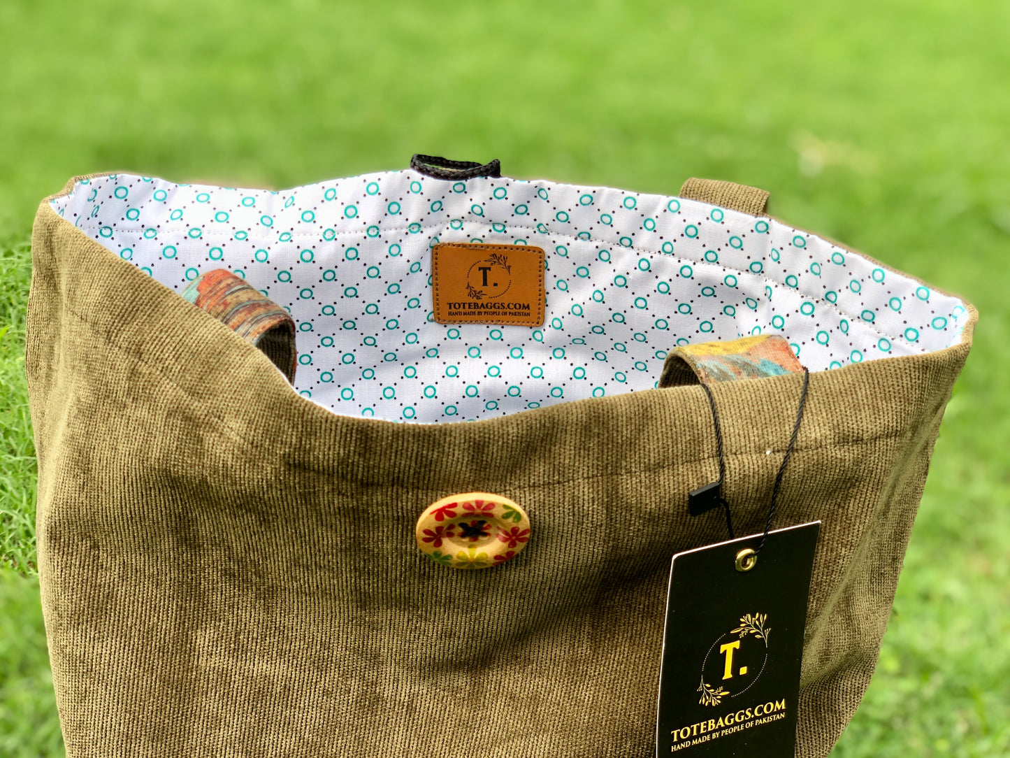 Green Corduroy Tote Bag  - Perfect for Laptops, Books & More