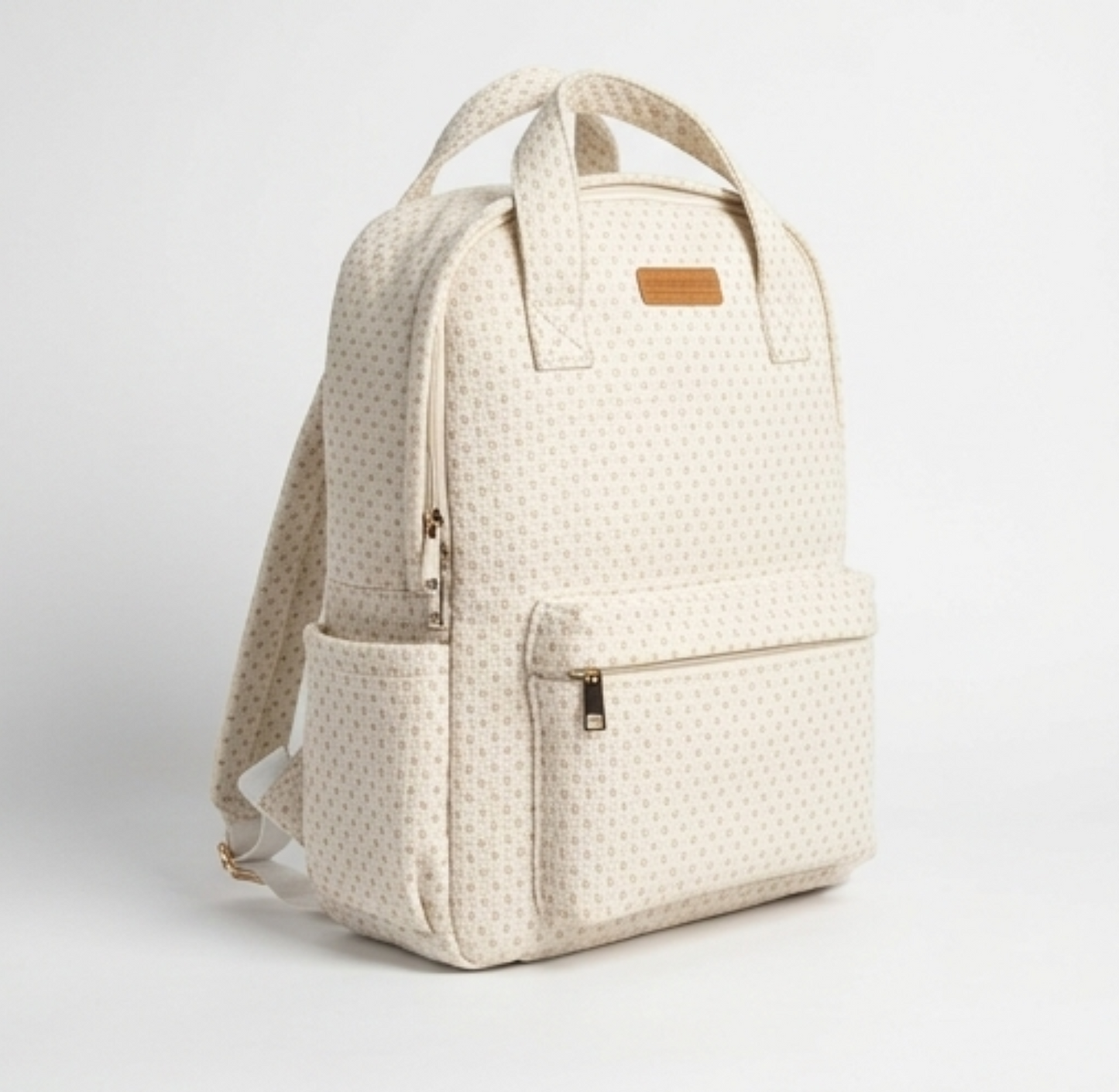 Minimalist Woven Dotted Laptop Backpack – Cream White & Gold